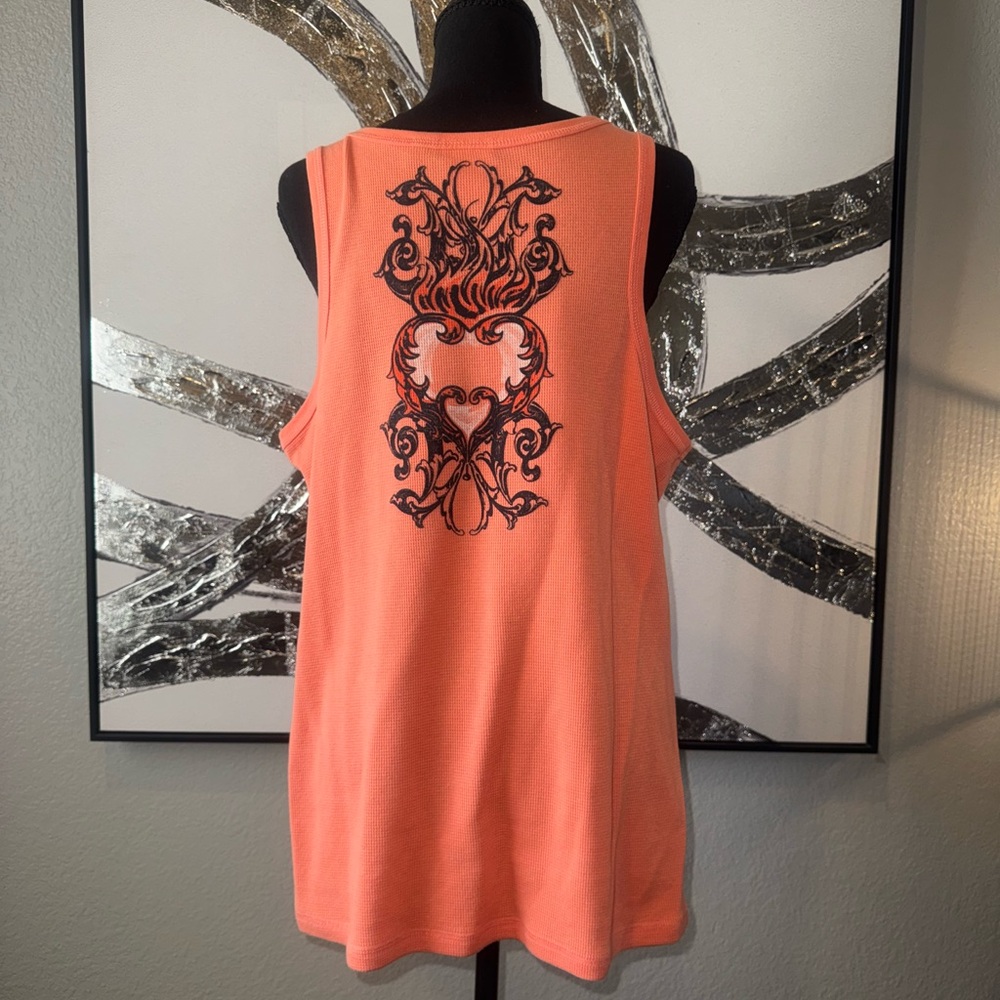 Harley-Davidson Women's Orange Sleeveless Tank with Studded Logo - Picture 3 of 5